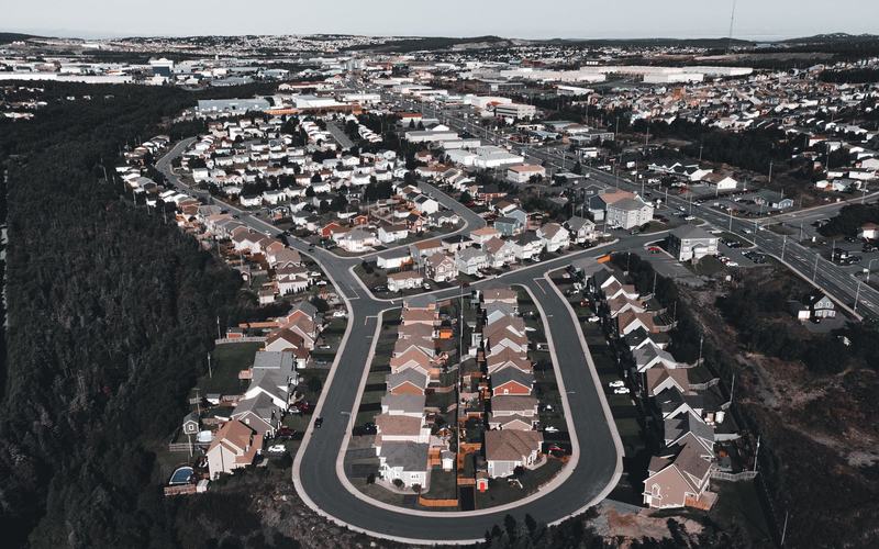 An aerial view of a subdivided residential estate